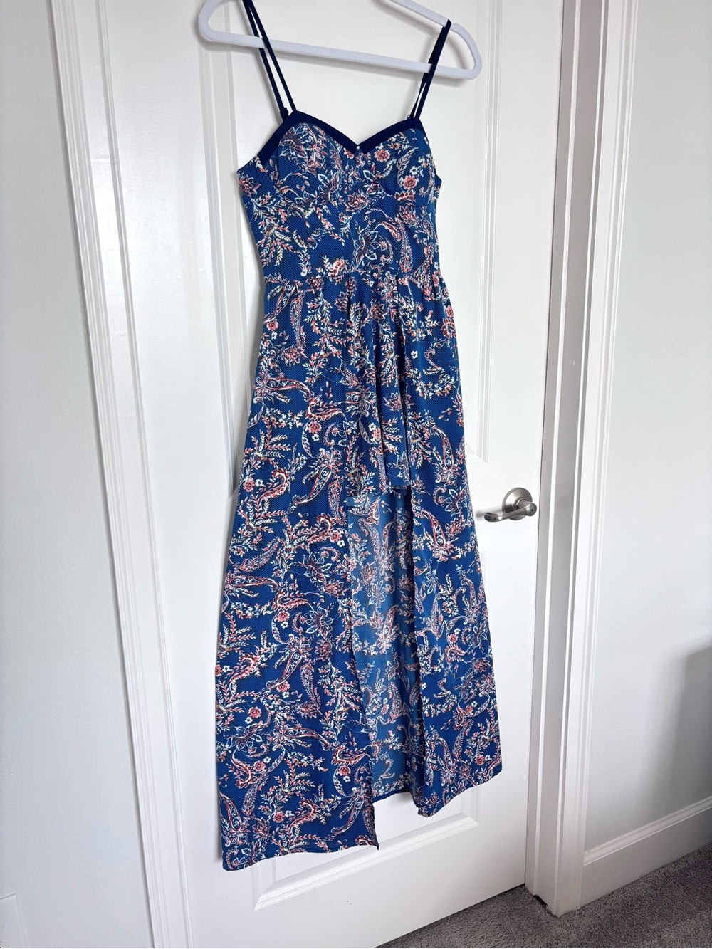 Blue Paisley High Low Romper Dress Band of Gypsies Small Boho Maxi Overlay